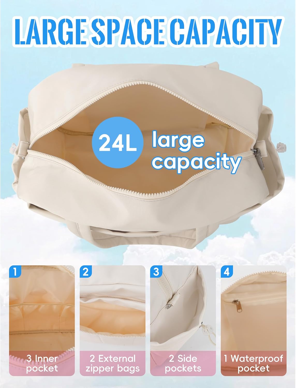 Duffle Bag for Travel Lightweight Carry on Weekender Duffel Bag Crossbody Bags for Women Water Resistant Beige