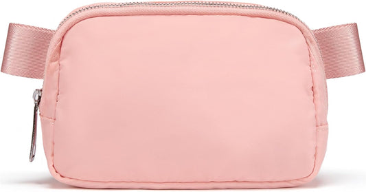 Cross Body Fanny Packs for Women Men Fashion Waist Bag Pouch Nylon Small Travel Crossbody Bags Mini Purse Everywhere Belt Bag Bum Bag with Adjustable Strap for Running Hiking Mono Pink