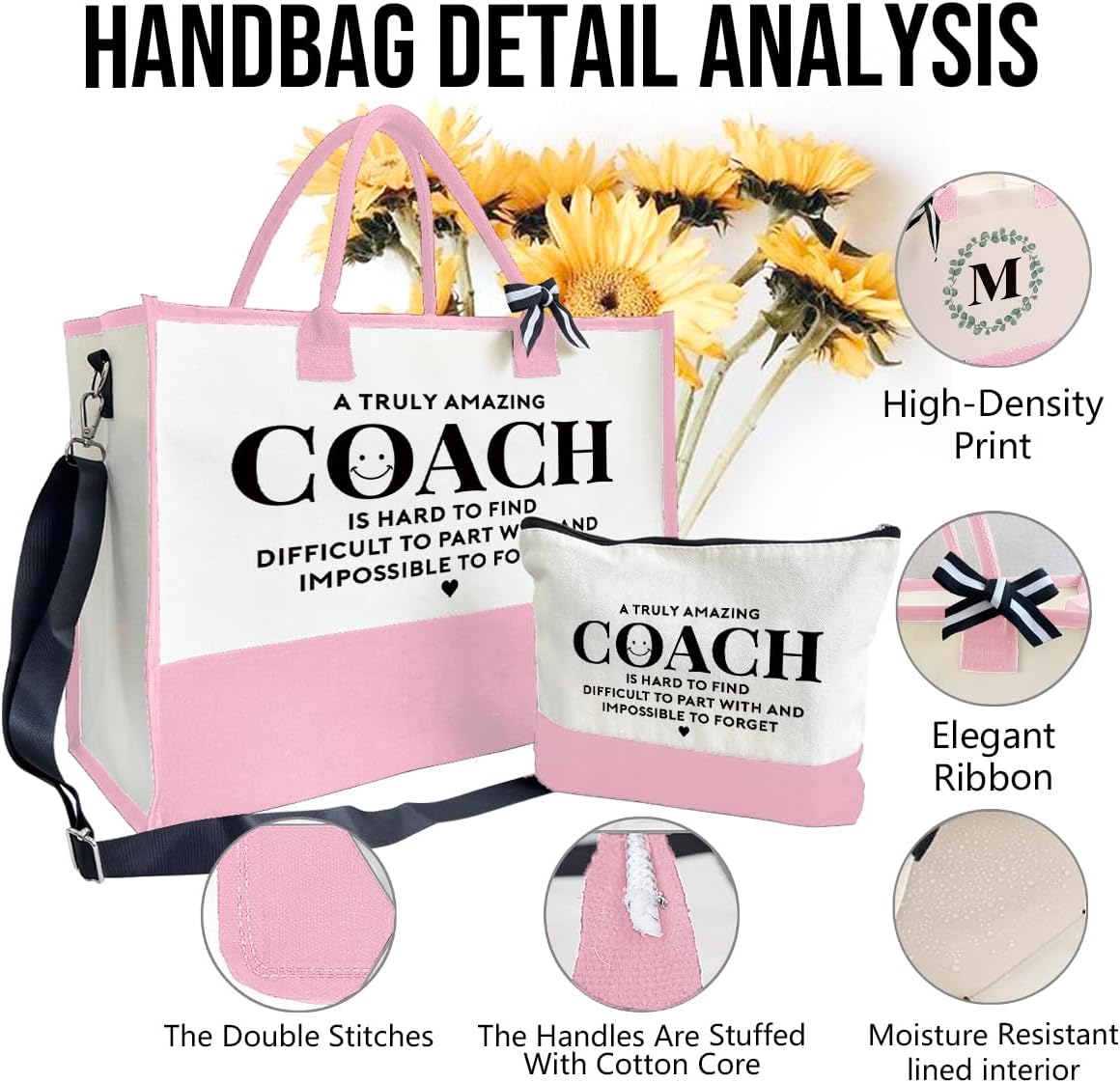 Amazing Coach Tote Bag, Women's Canvas Handbags, Shoulder Beach Bag, Thank You Gift for Female Coach, Gifts for Female Coaches, Canvas Tote Bag With Zipper, Makeup Bag E1