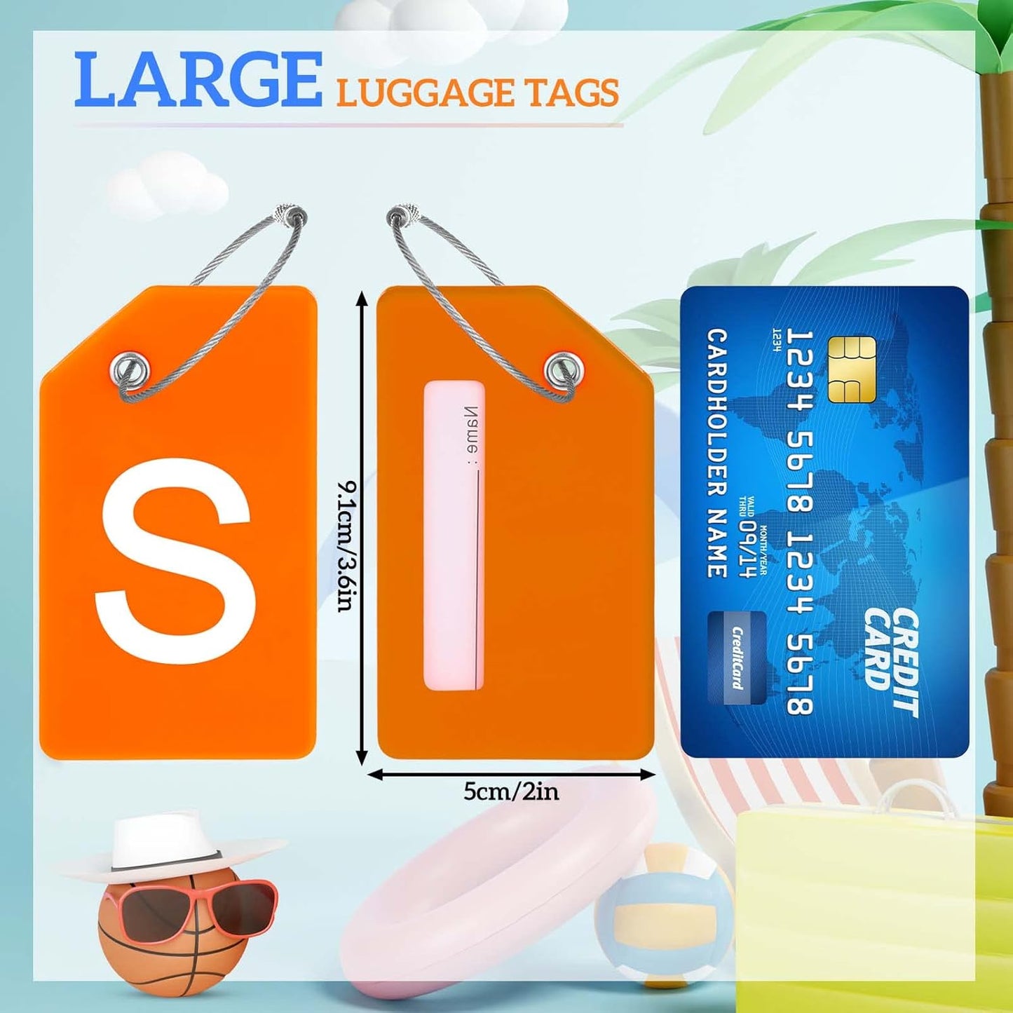 8 Pcs Initial Letter A-Z Luggage Tags Silicone Suitcase Instrument Tag with Name Card and Stainless Steel Loop(Letter S,Orange)
