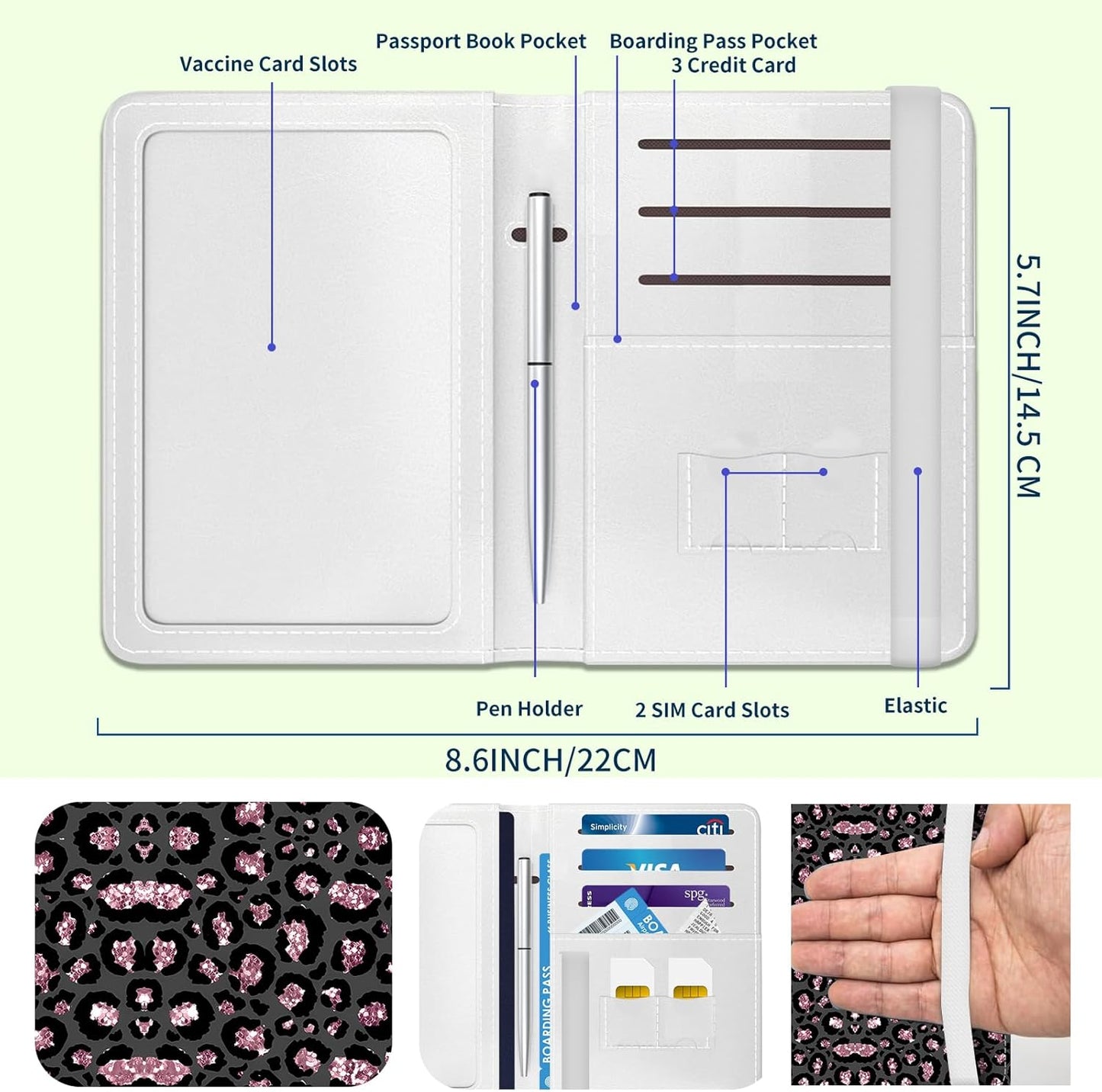 Passport Holder for Travel Essentials, Leather RFID Blocking Passport Wallet Cover Case, Cute Passport Book Holders for Women and Men Sliver Leopard