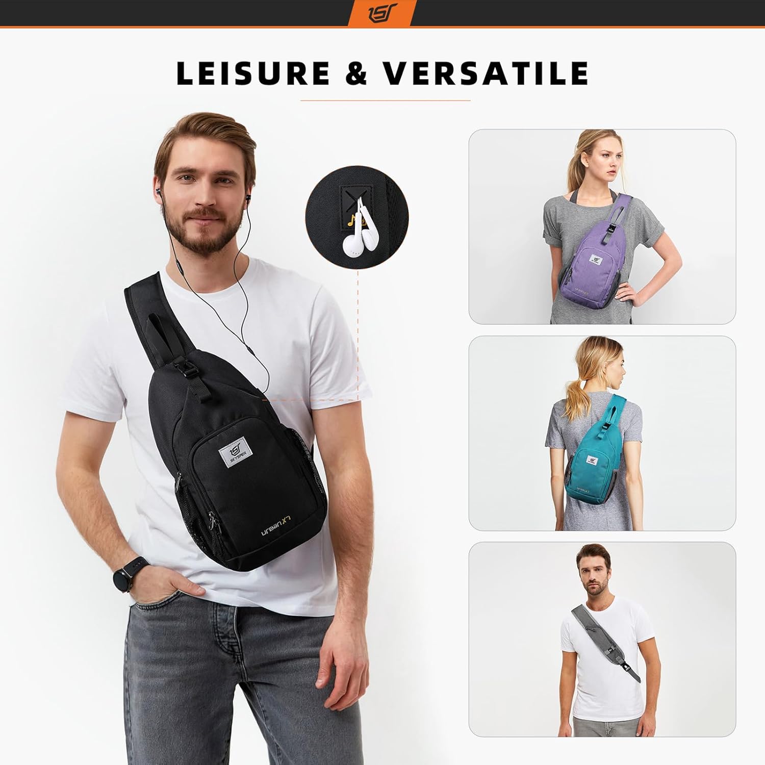 SKYSPER Sling Bag RFID Crossbody Sling Backpack Cross Body Shoulder Bag Travel Hiking Daypack for