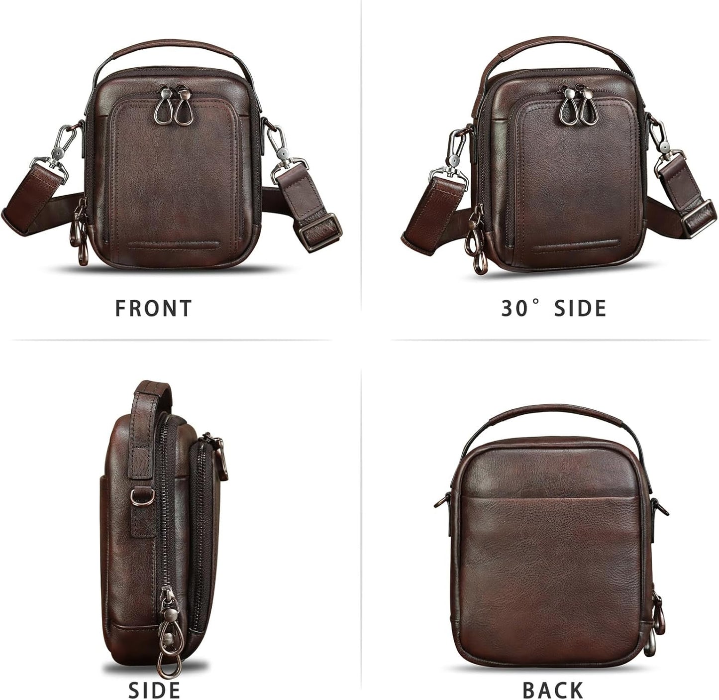 IVTG Genuine Leather Messenger Bag for Men Small Sling Purse Crossbody Shoulder Bags Satchel for Work Business Handbags