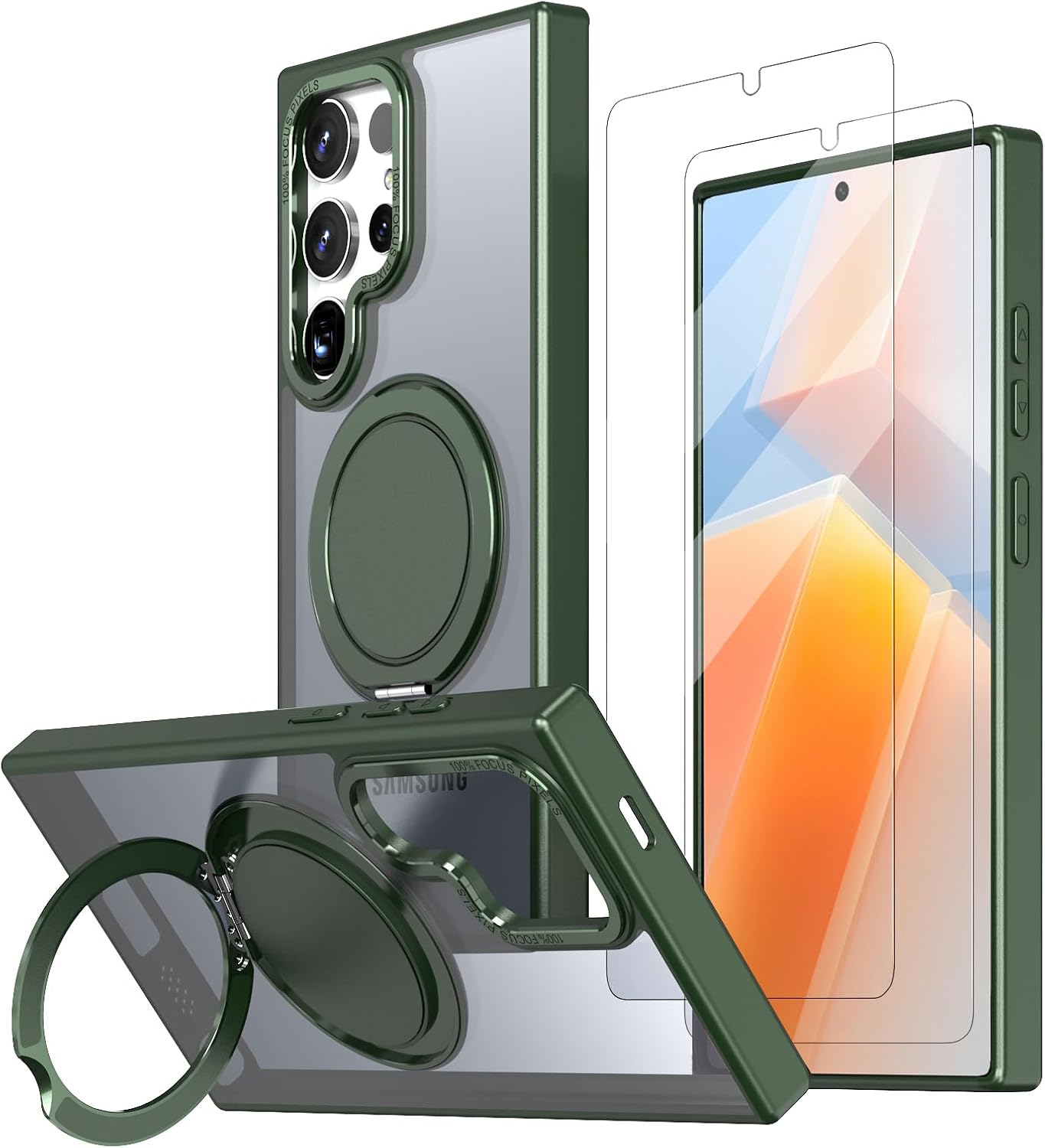 Magnetic Stand Case for Samsung Galaxy S24 Ultra 6.8" [with 2 Tempered Glass Film] [360° Rotation Magnetic Stand] [Compatible with Magsafe] Military-Grade Drop Protection Case, Green