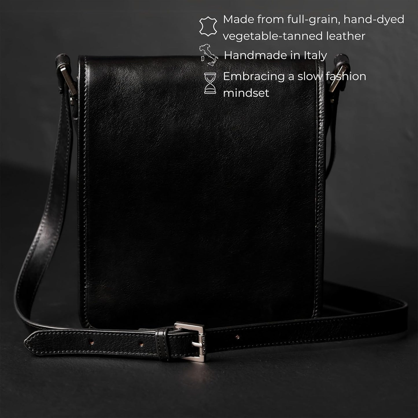 Time Resistance Italian Leather Messenger Bag for Men - Full Grain Leather Men's Crossbody Bag - Tablet Sized Shoulder Bag