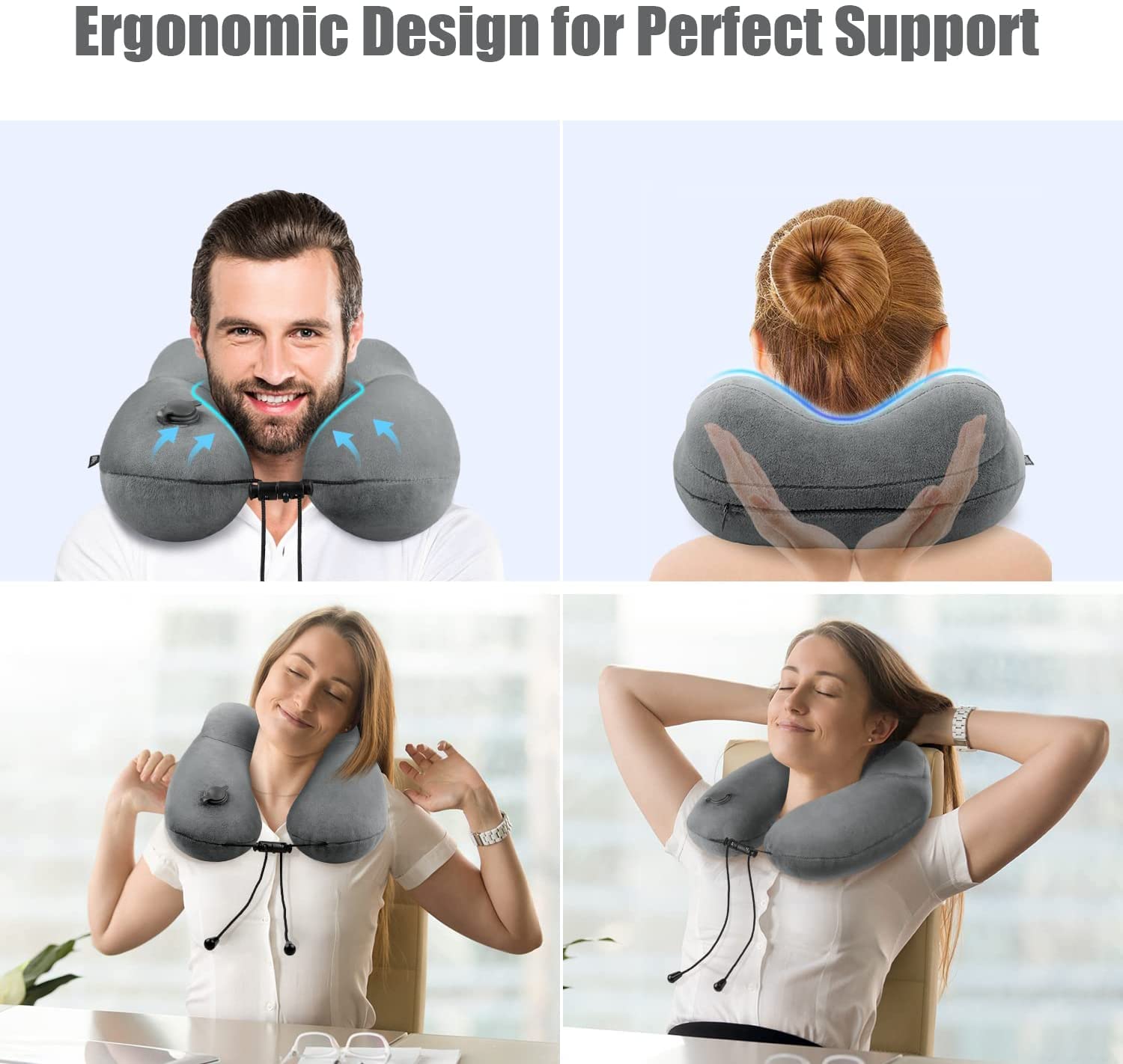 urophylla Inflatable Travel Neck Pillow for Airplanes, Super Soft Velvet Neck Support, Adjustable