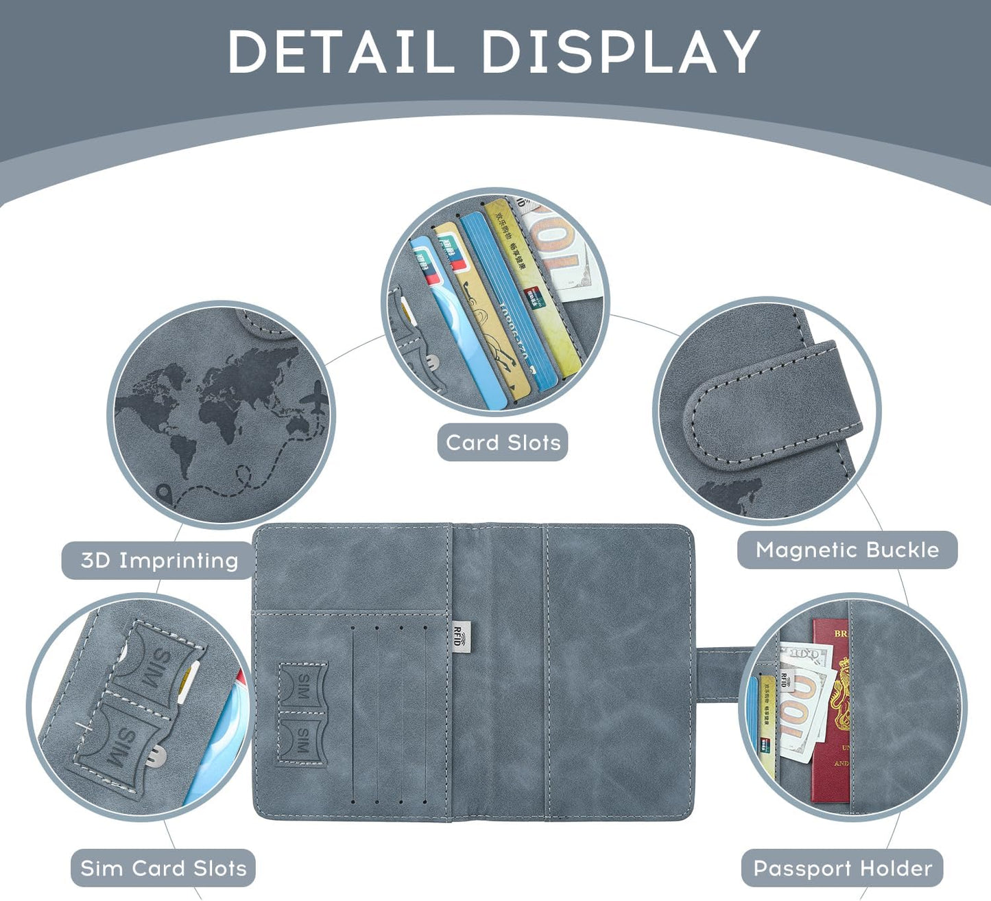 ILIYAH-Passport Cover-Passport Holder Travel Wallet-RFID Blocking Passport Case Travel Accessories Card Holder Wallet Unisex Travel Gifts(Grey)