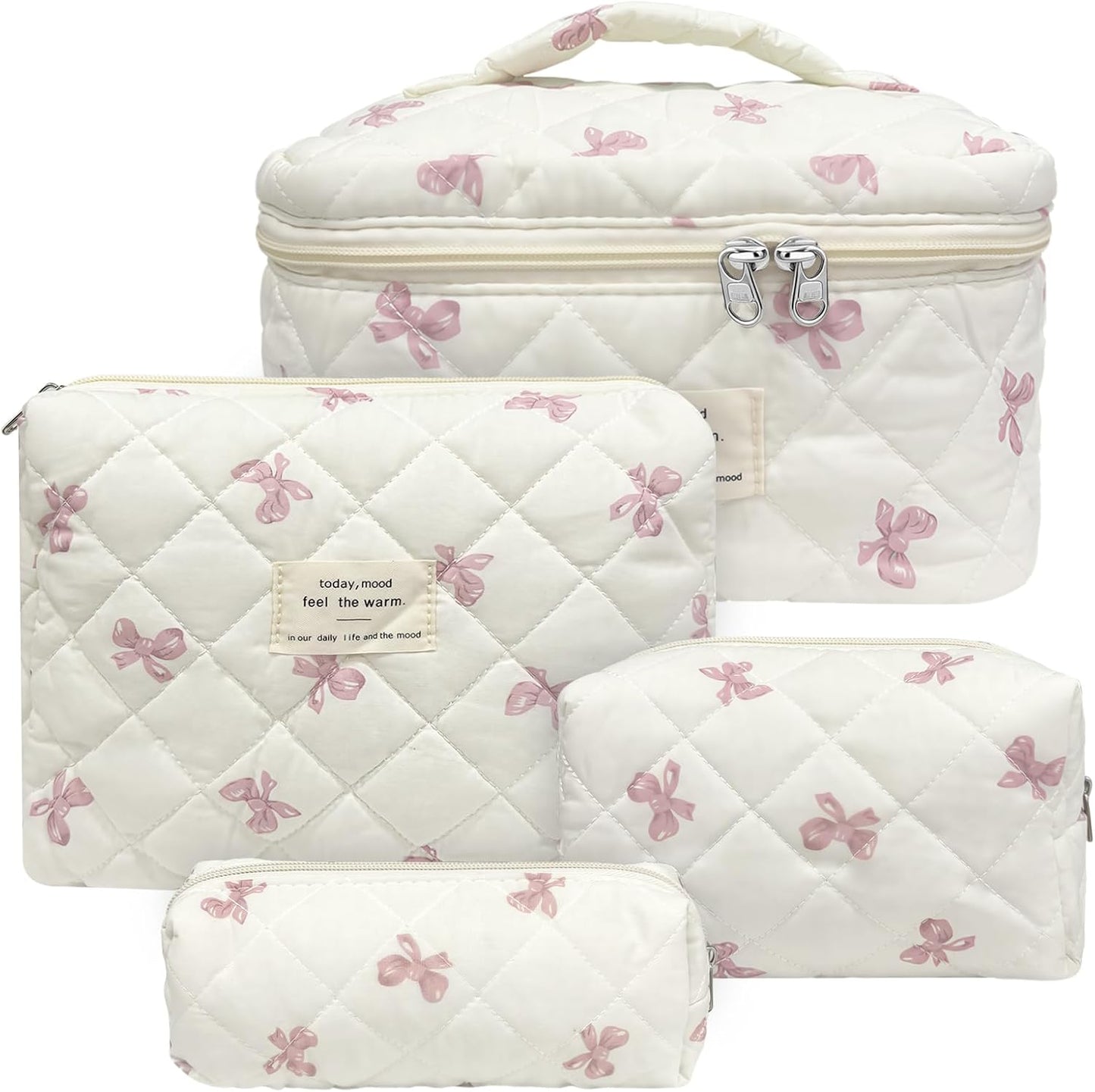 Quilted Makeup Bag, Large Capacity Travel Cosmetic Bag for Women and Girls, Aesthetic Storage for