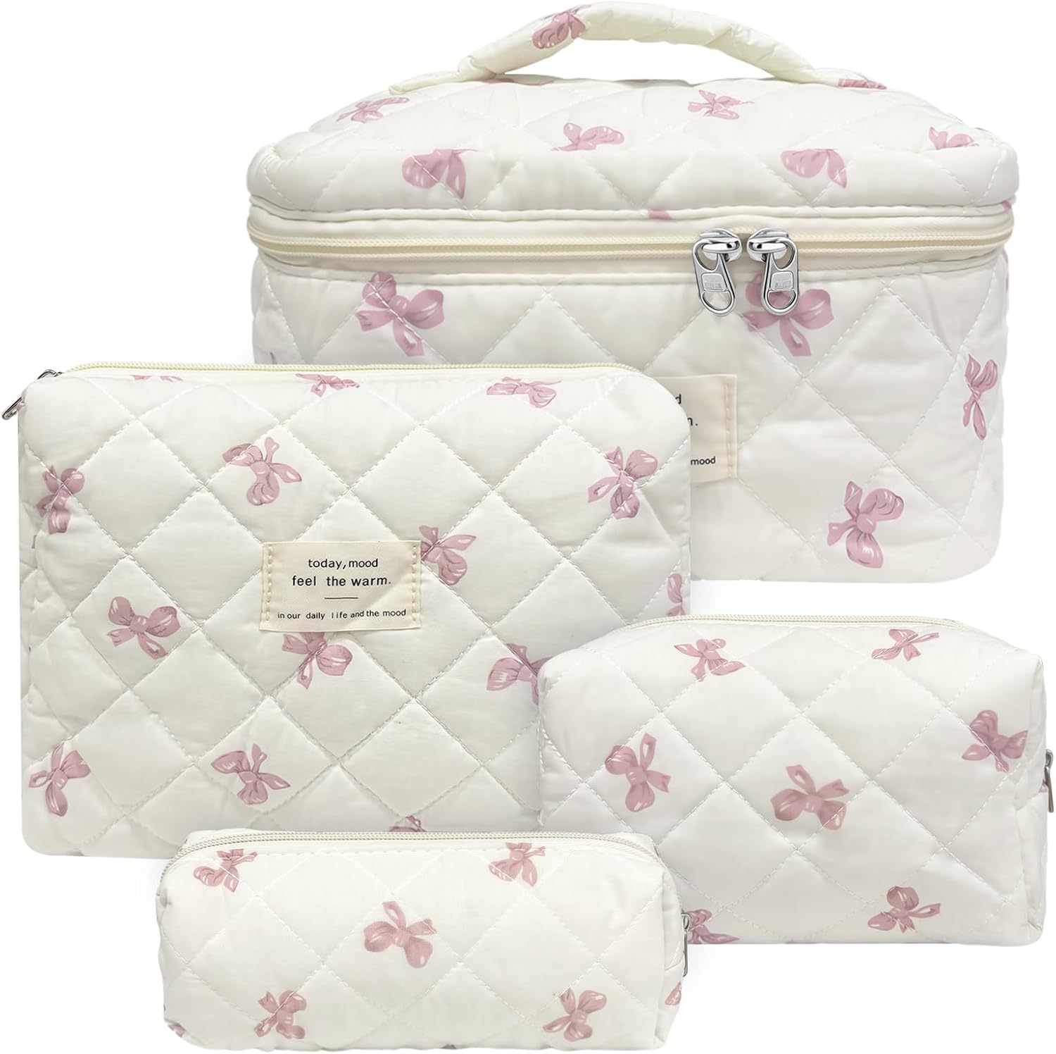 Quilted Makeup Bag, Large Capacity Travel Cosmetic Bag for Women and Girls, Aesthetic Storage for