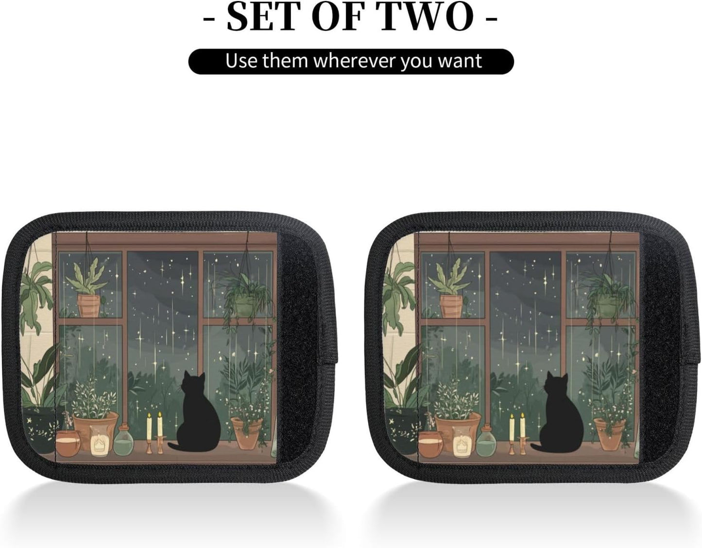 Black Cat Witchy Cottage Window Plants Luggage Handles Wrap Grips For Suitcases Luggage Travel Accessories For Airplane 2pcs