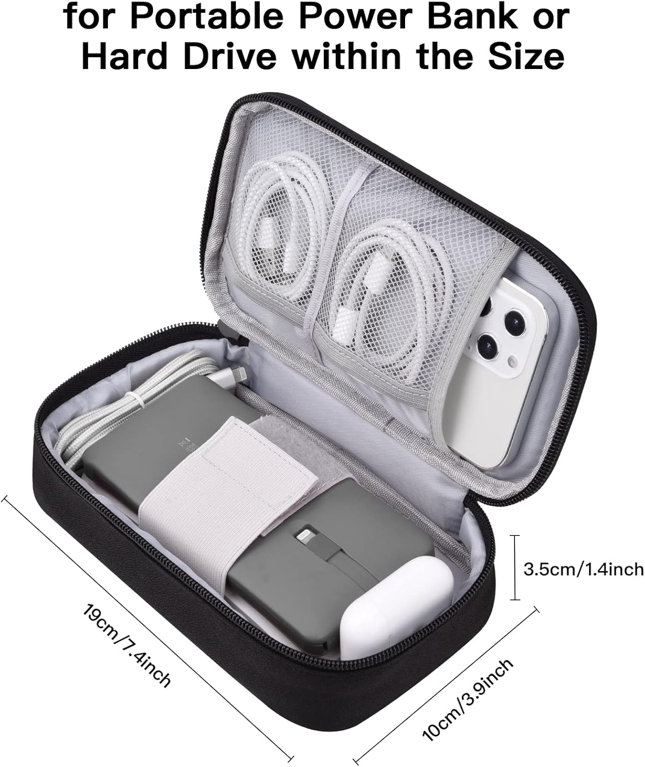 Small Electronics Carrying Case, Charge Organizer Bag for Cable & Cords, Travel Tech Accessories, External Hard Drive (Small, Black)