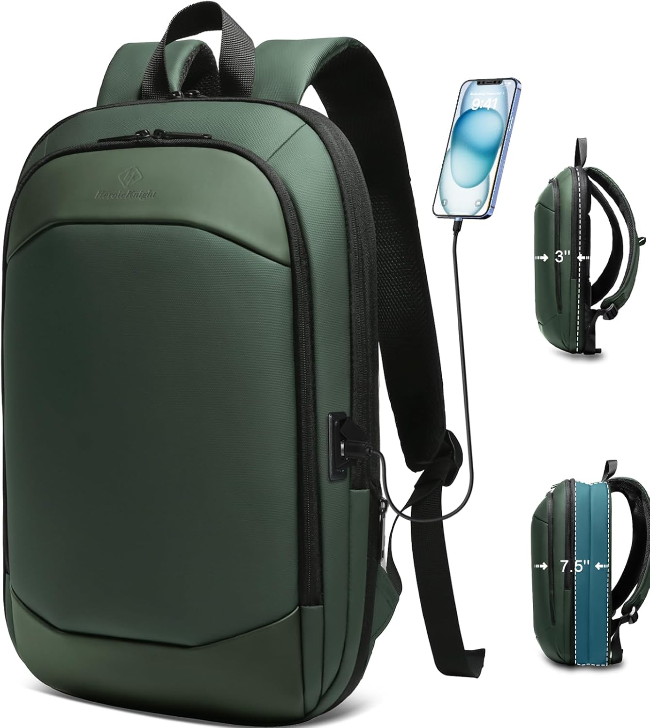 Business Backpack 17 Inch Slim Expandable Waterproof Travel Laptop Backpacks with USB Charger Port