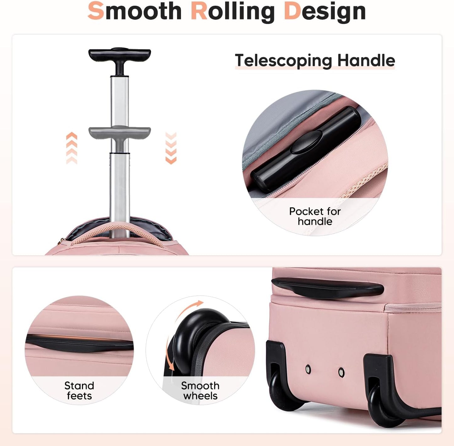 Rolling Backpack for Women Adults with wheels, 17.3 Inch Laptop Backpack Bag with Wheels for Travel Work Business (1Pc Backpack with 3 Packing Cubes)