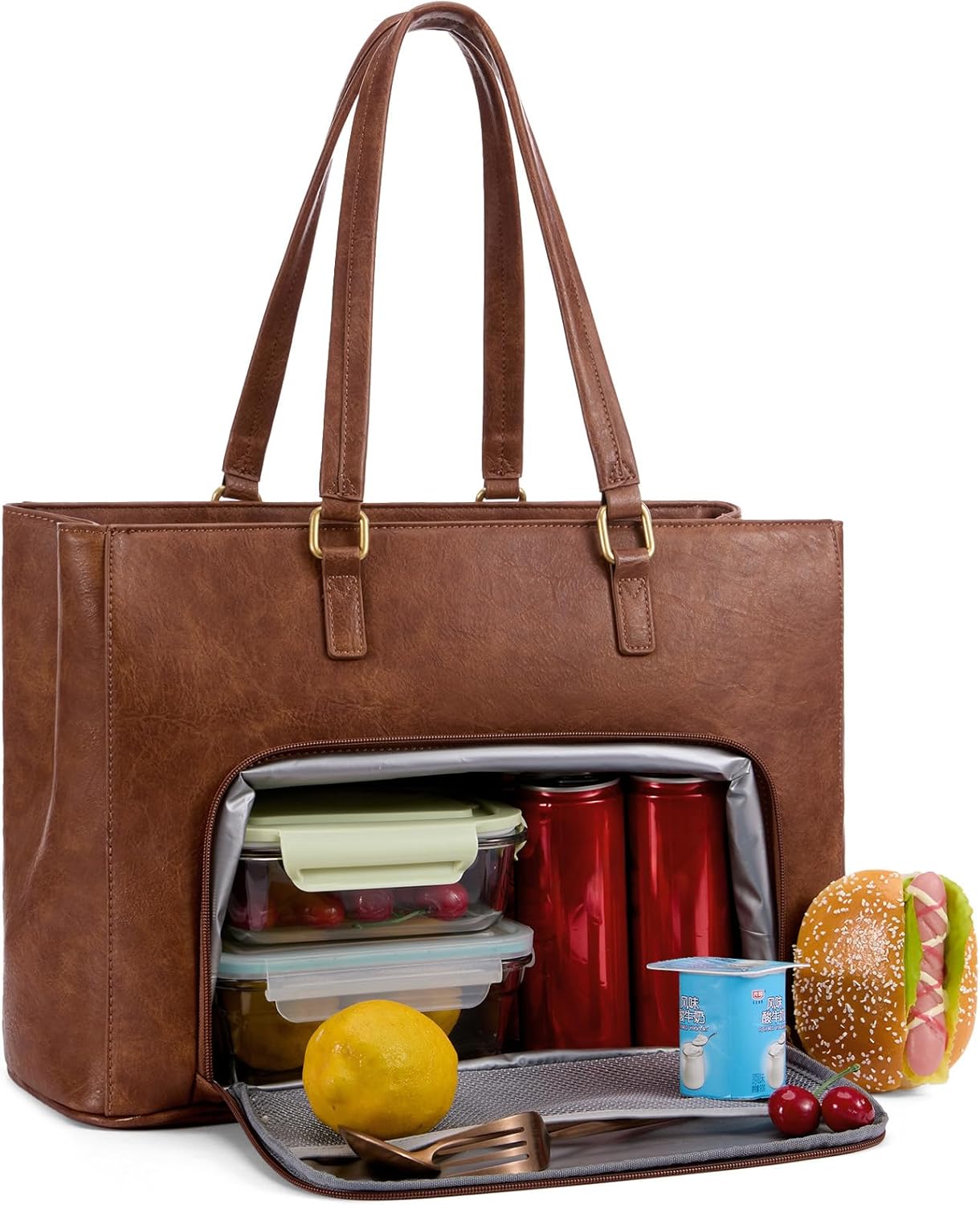 LOVEVOOK Lunch Bag, Tote Bag for Women with Insulated Lunch Compartment, Laptop Work Tote Bag for Teacher, Nurse, Travel, College, Daily,15.6 Inch