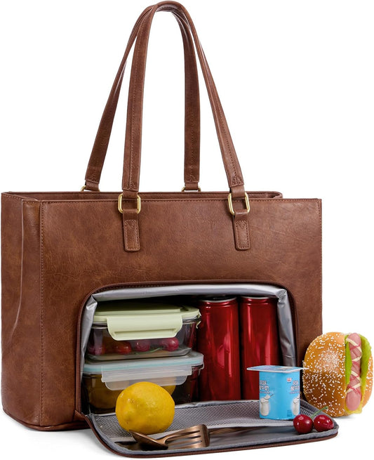 LOVEVOOK Lunch Bag, Tote Bag for Women with Insulated Lunch Compartment, Laptop Work Tote Bag for Teacher, Nurse, Travel, College, Daily,15.6 Inch