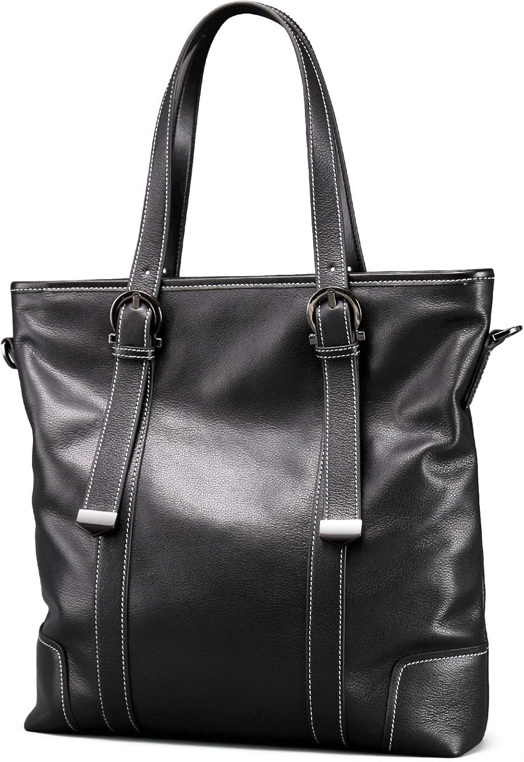 Leather handbag for men, black business briefcase, adjustable tote bag, crossbody bag vertical style