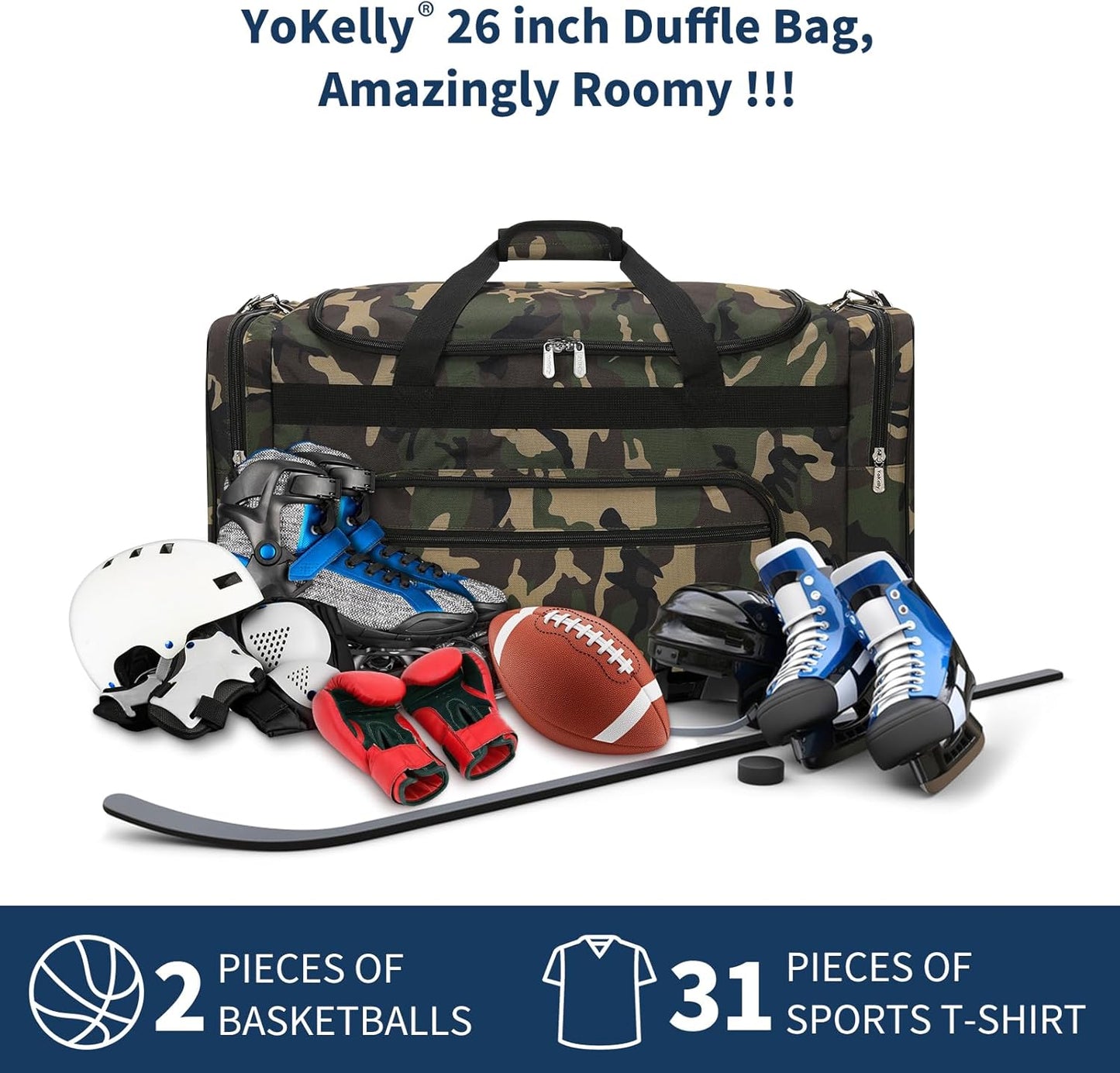 75L Large Duffle Bag for Men - 26 inch Duffel Bag Heavy Duty for Weekend Travel Sport Camping/Travel - Camo