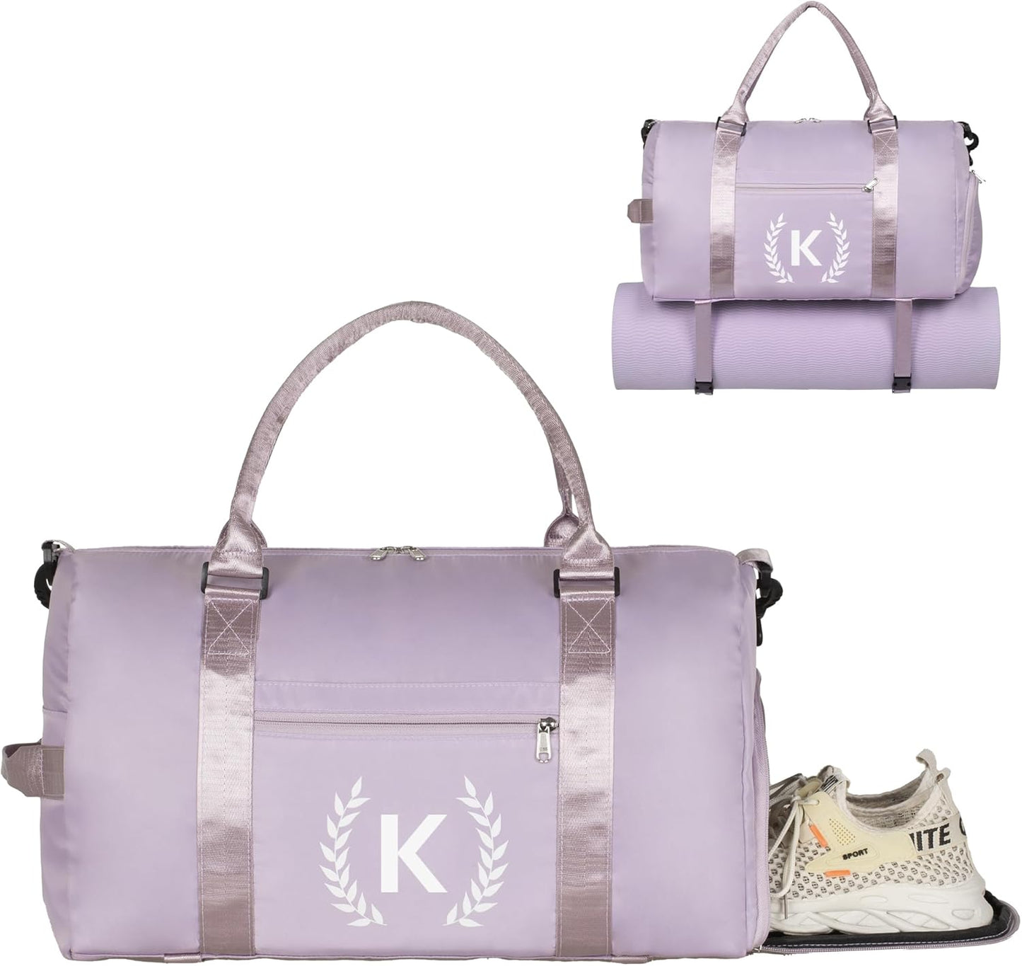 Gym Bag for Women, Personalized Duffle Bag with Shoe Compartment, for Yoga & Dance with Wet Pocket and Mat Strap.