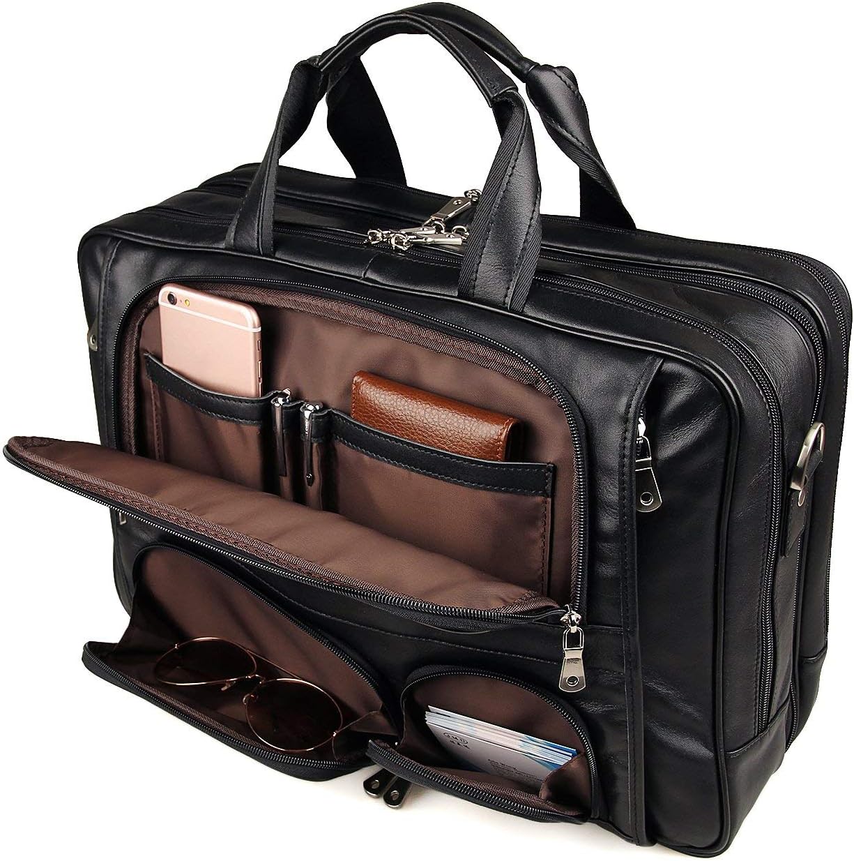Augus Business Travel Briefcase Genuine Leather Duffel Bags for Men Laptop Bag fits 15.6 inches