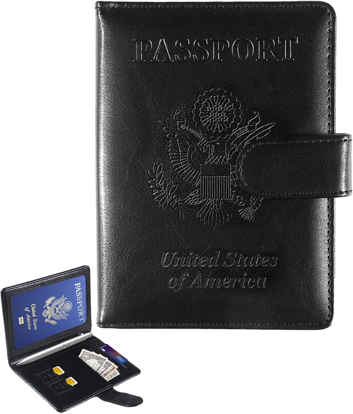 Sizobi Passport Holder for Travel, RFID Passport Cover Wallet for Women Men, Leather Passport Book Card Holder Case for International Travel Must Haves Accessories, Cruise Ship Essentials Gifts, Black