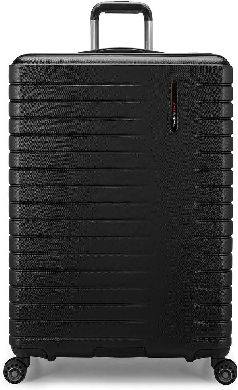 Traveler's Choice Archer Polycarbonate Hardside Spinner Luggage Set, Tie Down Straps, Black, Checked 29-Inch