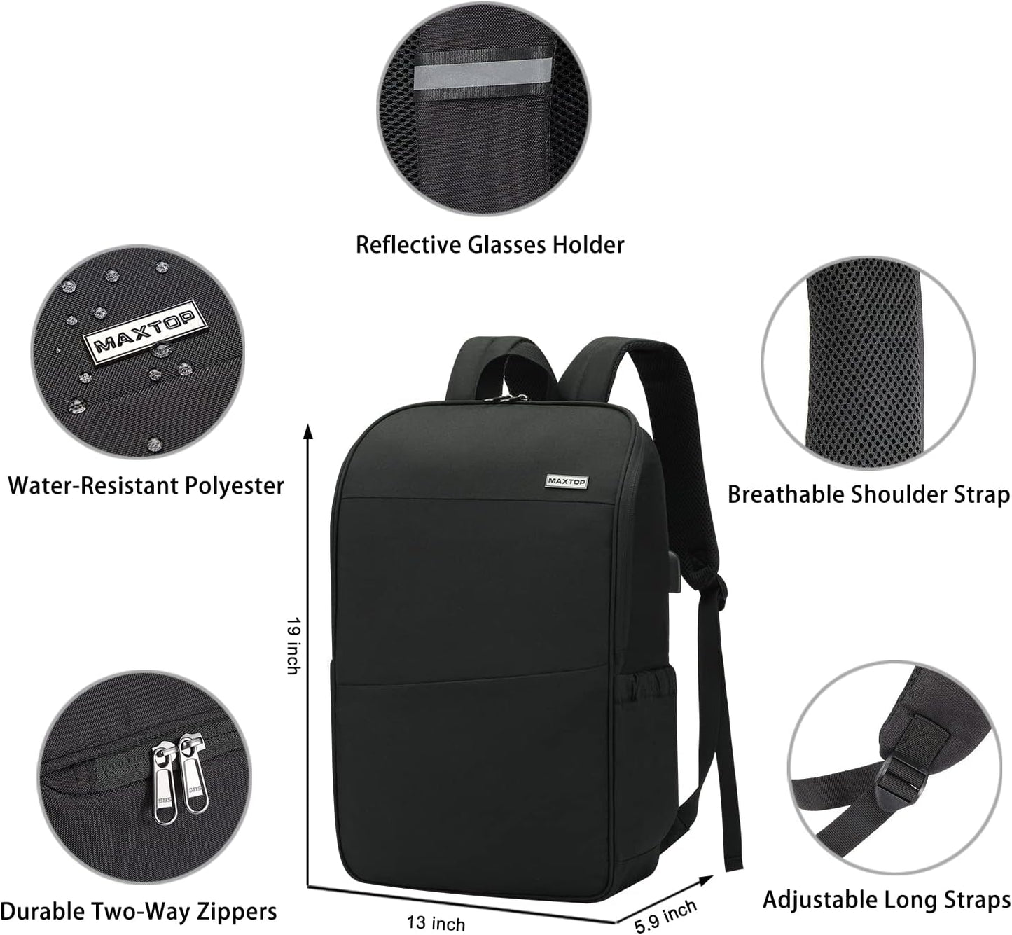 MAXTOP Laptop Backpack Bookbag Backpack with USB Charging Port Anti-Theft[Water Resistant] Work College Business Travel Computer Backpack for Men Women Fits up to 17" Notebook