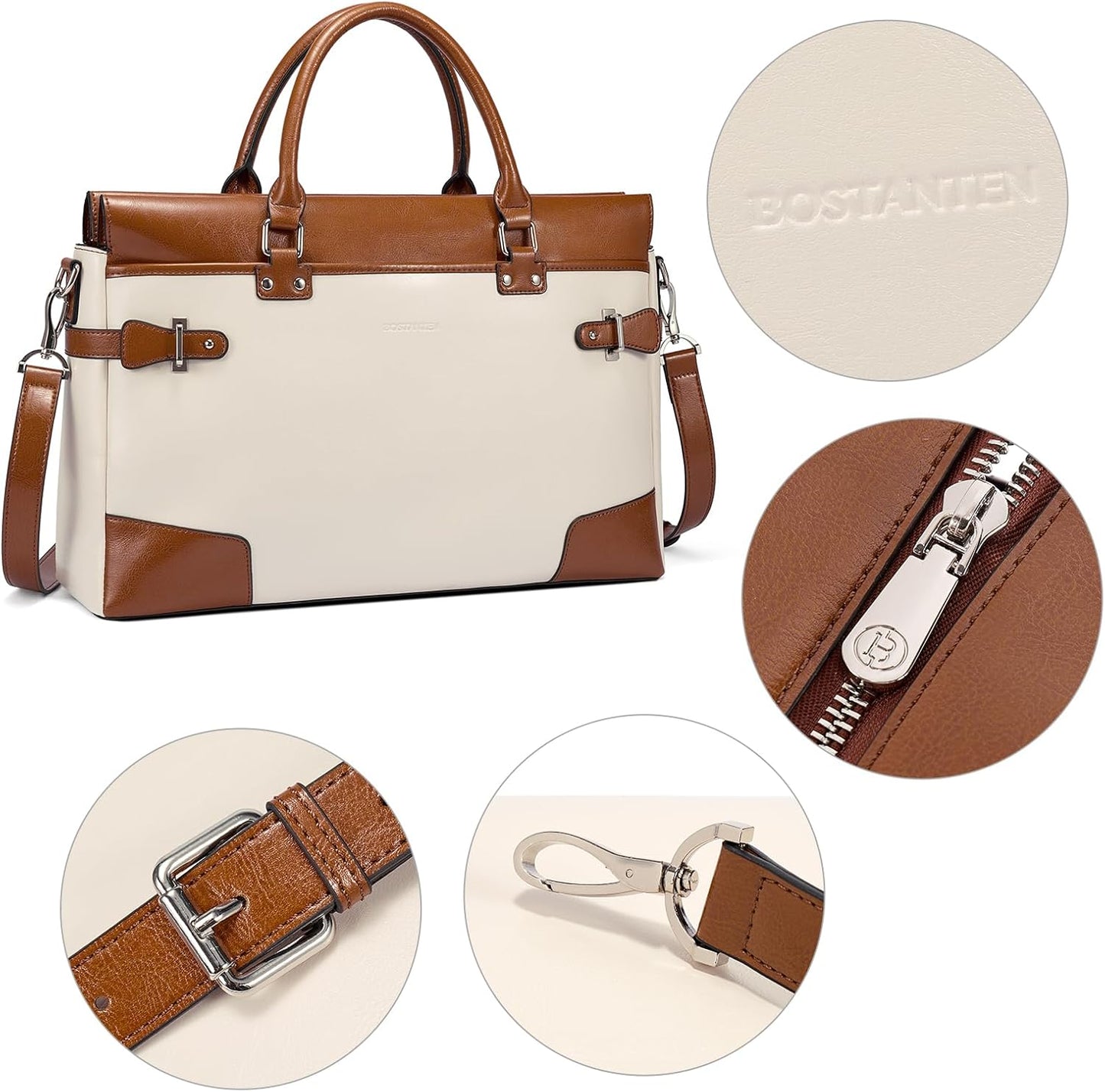 BOSTANTEN Briefcase for Women Leather Laptop Bag 15.6 inch Computer Messenger Office Business Work