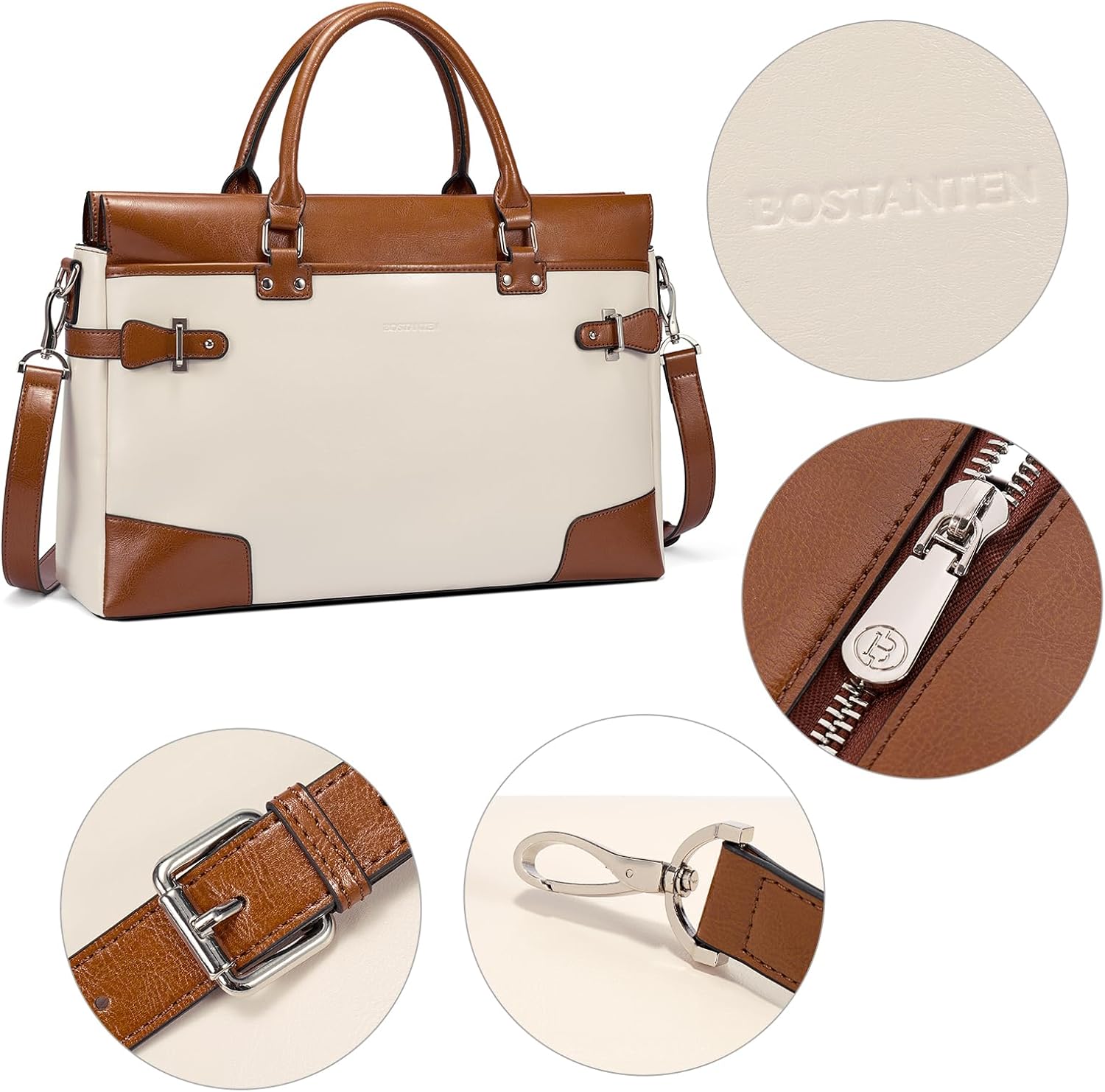 BOSTANTEN Briefcase for Women Leather Laptop Bag 15.6 inch Computer Messenger Office Business Work