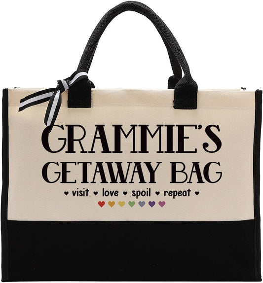 Canvas Bag Gift for Grammie, Gammie Gift, Grammie's Getaway Bag, Cotton Canvas Tote Bag, Shoulder Beach Bag, Reusable Shopping Bag, Women Canvas Bag Gift for Grammie, Mother's Day Gift for Grandma