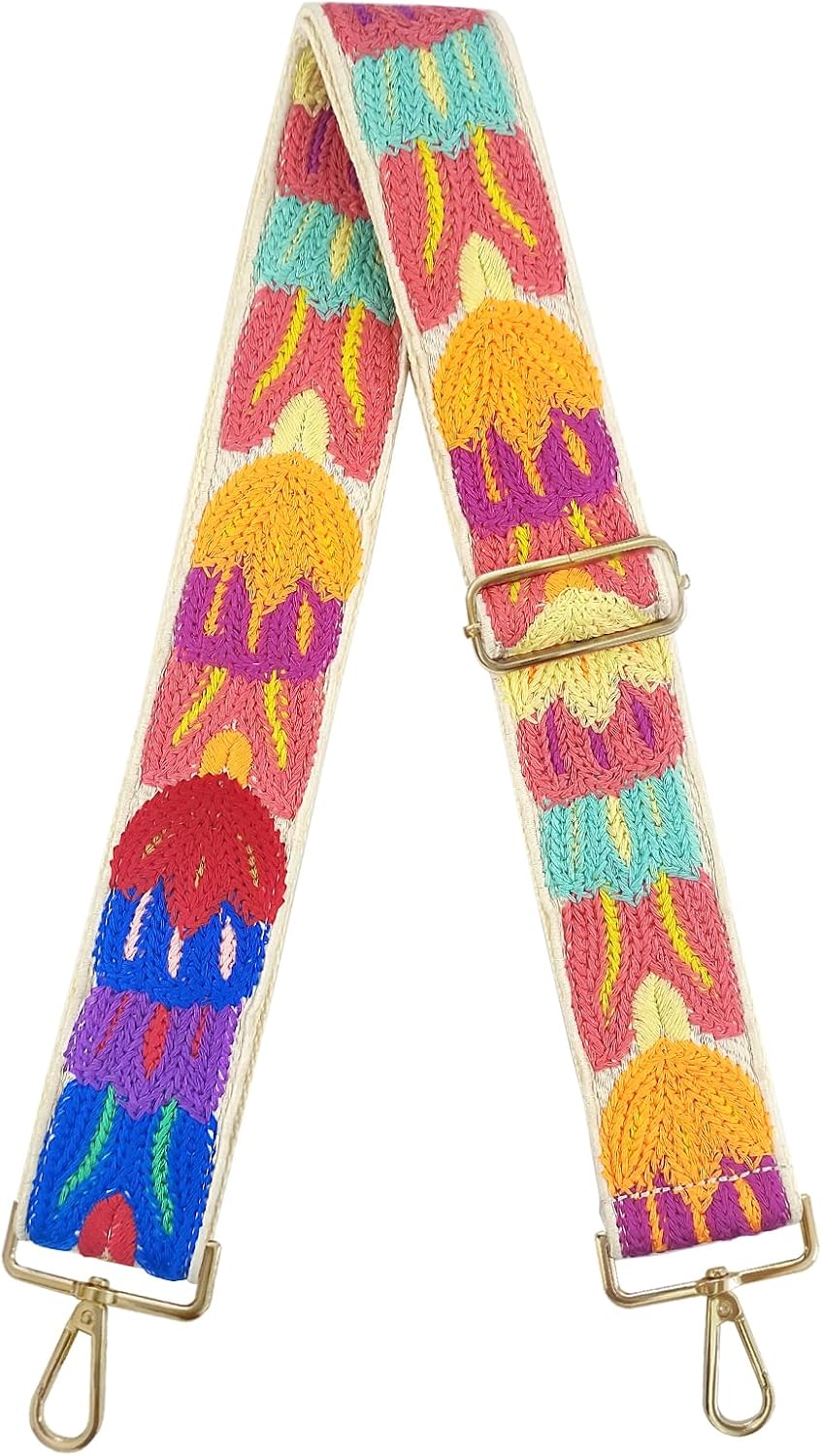Embroidery Flower Purse Strap Replacement Crossbody 2 Inch Wide with Letter S Keychain for Women's Handbags