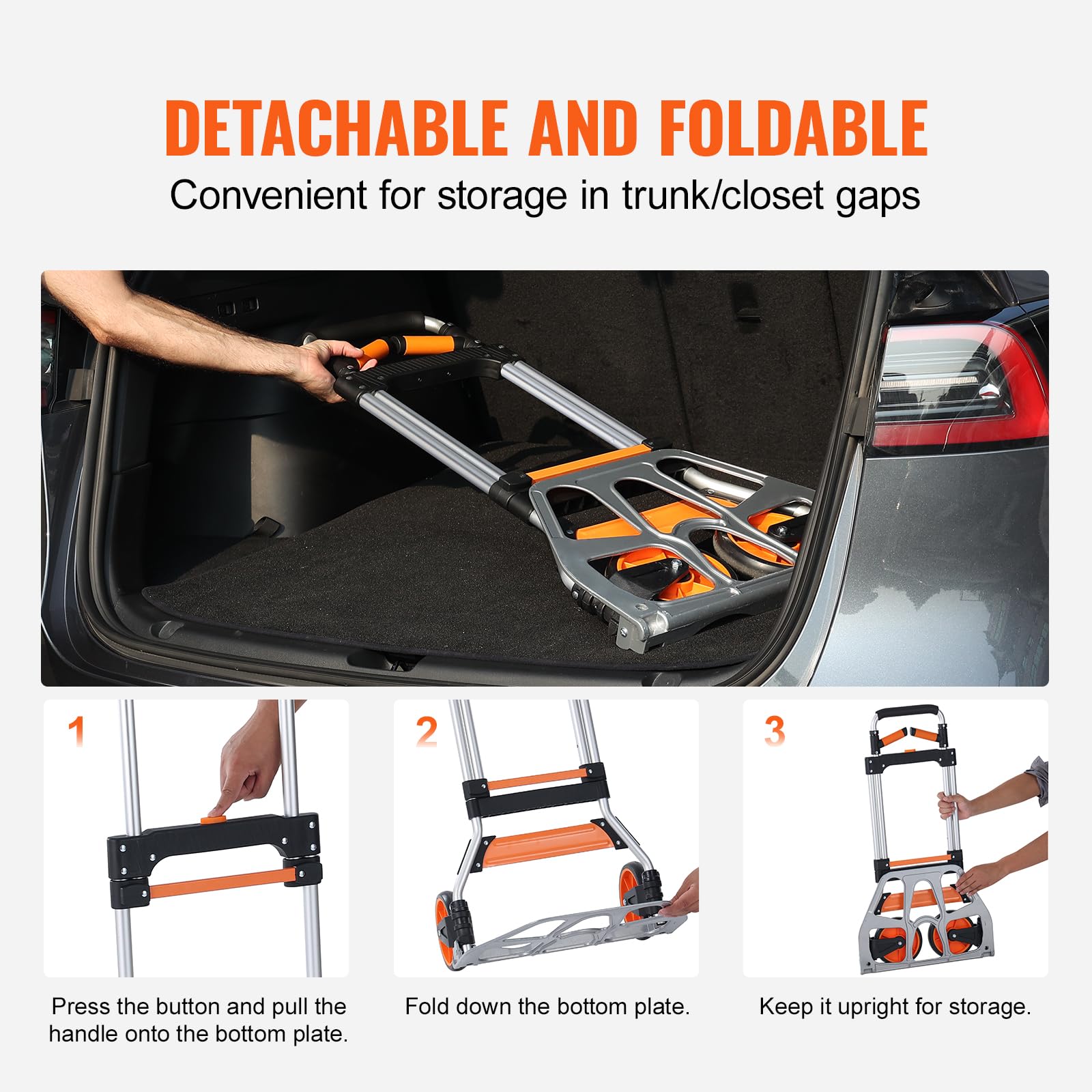 VEVOR Folding Hand Truck and Dolly, 309 Lbs Capacity, Aluminum Foldable Cart, Heavy-Duty Luggage