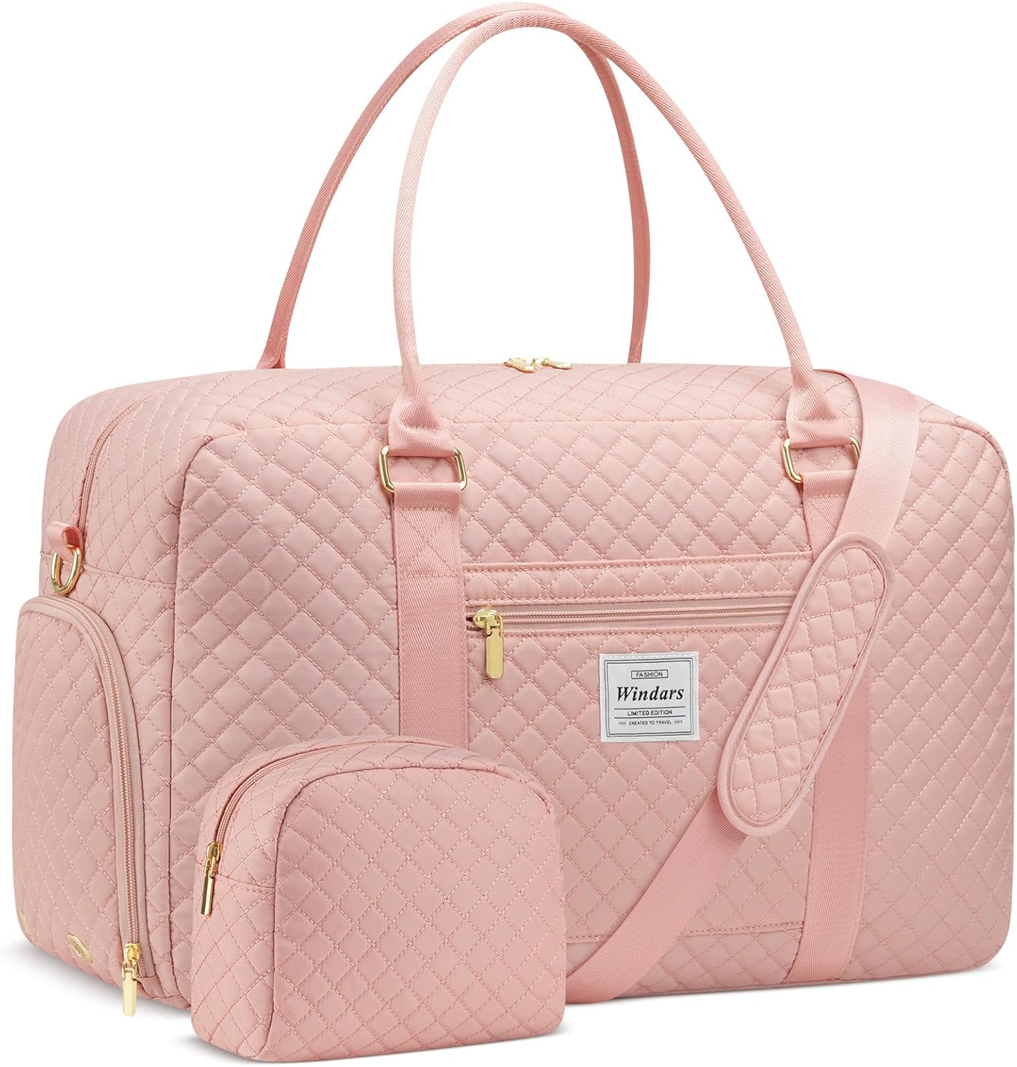Travel Duffle Bag, Weekender Bags for Women with Shoe Compartment, Carry on Overnight Bag with Toiletry Bag & Wet Pocket, Hospital Bags for Labor and Delivery (Pink)