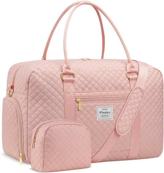 Travel Duffle Bag, Weekender Bags for Women with Shoe Compartment, Carry on Overnight Bag with Toiletry Bag & Wet Pocket, Hospital Bags for Labor and Delivery (Pink)
