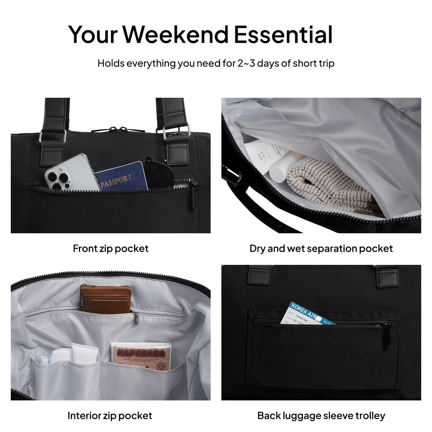 Travel Duffle Bag for Women,40L Weekender Bags Airline Approved Carry On with Shoe Compartment &