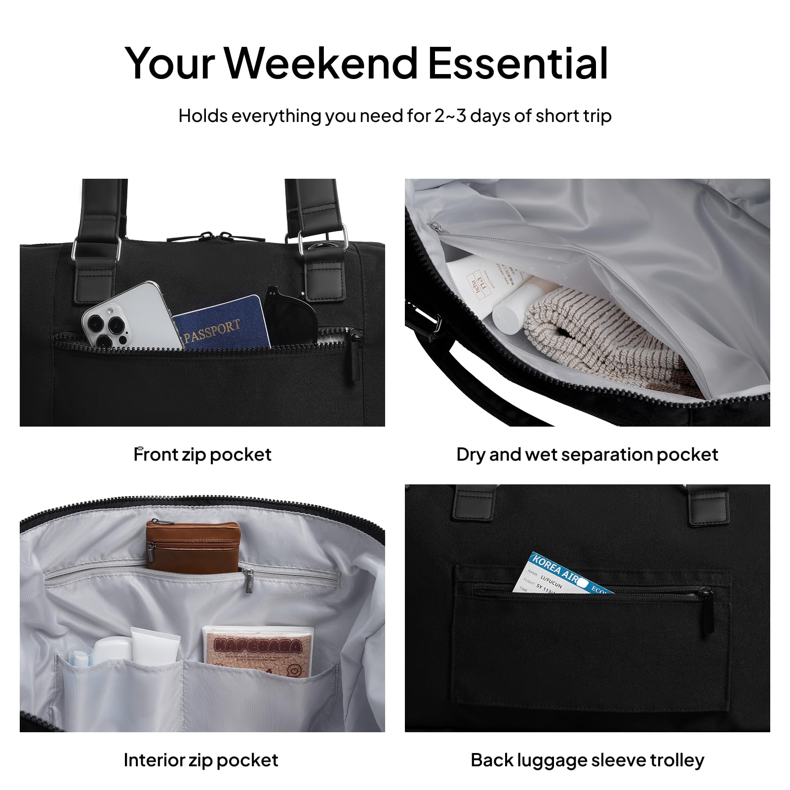 Travel Duffle Bag for Women,40L Weekender Bags Airline Approved Carry On with Shoe Compartment &