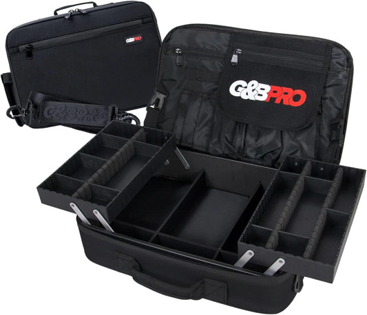 G&BPRO Crossbody Briefcase with Extending Tray System | All-in-One Mobile Workstation Laptop Travel Bag with Expandable Storage & Organizer Compartments - Black/Leather With Black Zipper