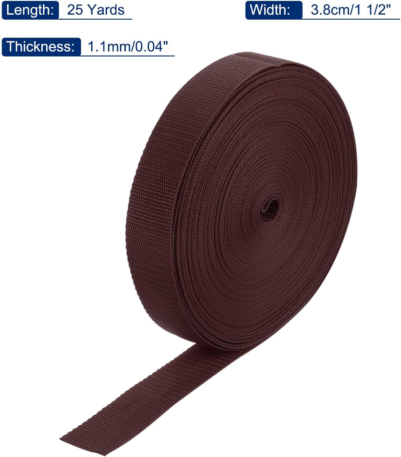 MECCANIXITY Lightweight Polypropylene Webbing Strap 1 1/2" 25 Yard Backpack Strapping Band Brown for Outdoor Luggage Cargo Straps