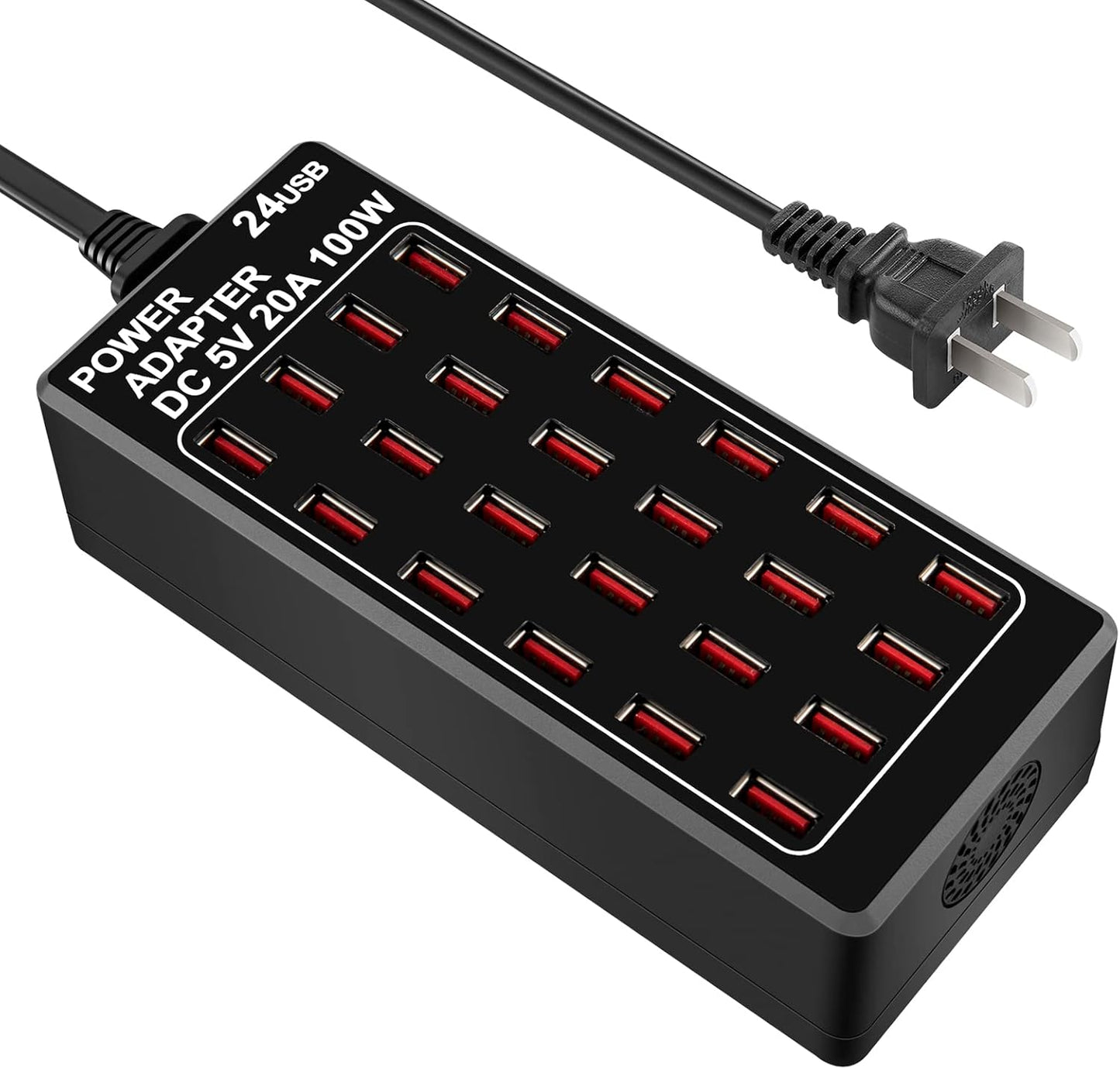 USB Charging Station,Cinlinso 24 Port 100W(20A) Multiport USB Fast Charger with Intelligent Detection for Smartphones,Tablets and More,Suitable for School Hotel Mall Shop Travel