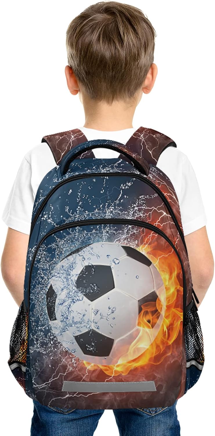 Soccer Ball Boys Backpack Football Elementary School Bookbag Kids Travel Rucksack Laptop Bag