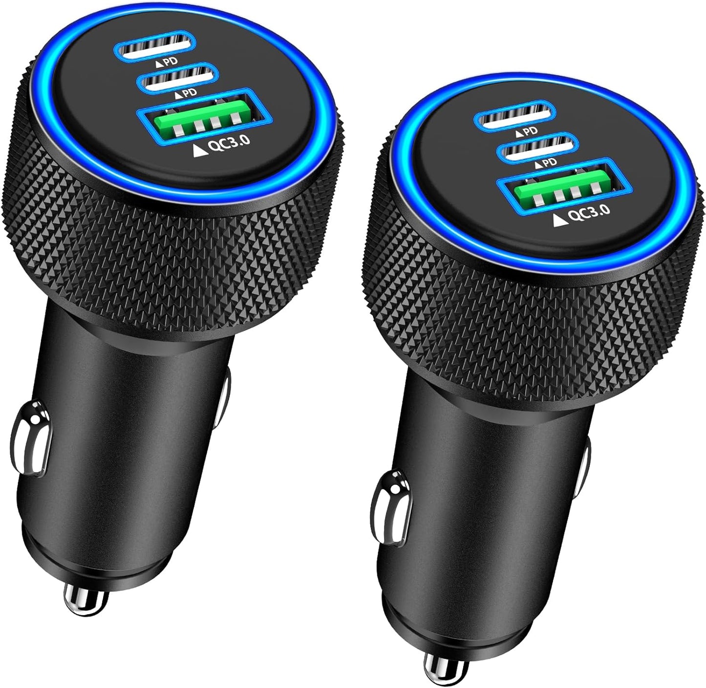USB C Car Charger, Rombica 2Pack 3-Port 67W Dual PD USB-C&USB-A Car Power Cigarette Lighter USB Charger 3 in 1 PD/QC Type C Fast Car Charge for iPhone 17 17 Pro Max 16 15 14 13 12/Galaxy S25 S24/Pixel