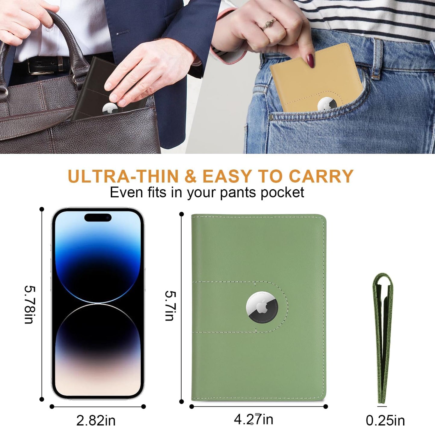 Genuine Leather Passport Holder for Travel Passport Covers with AirTag Slot Passport Wallets for Men Women Family Travel Christmas Gifts, Mens Womens Passport Holder, Green