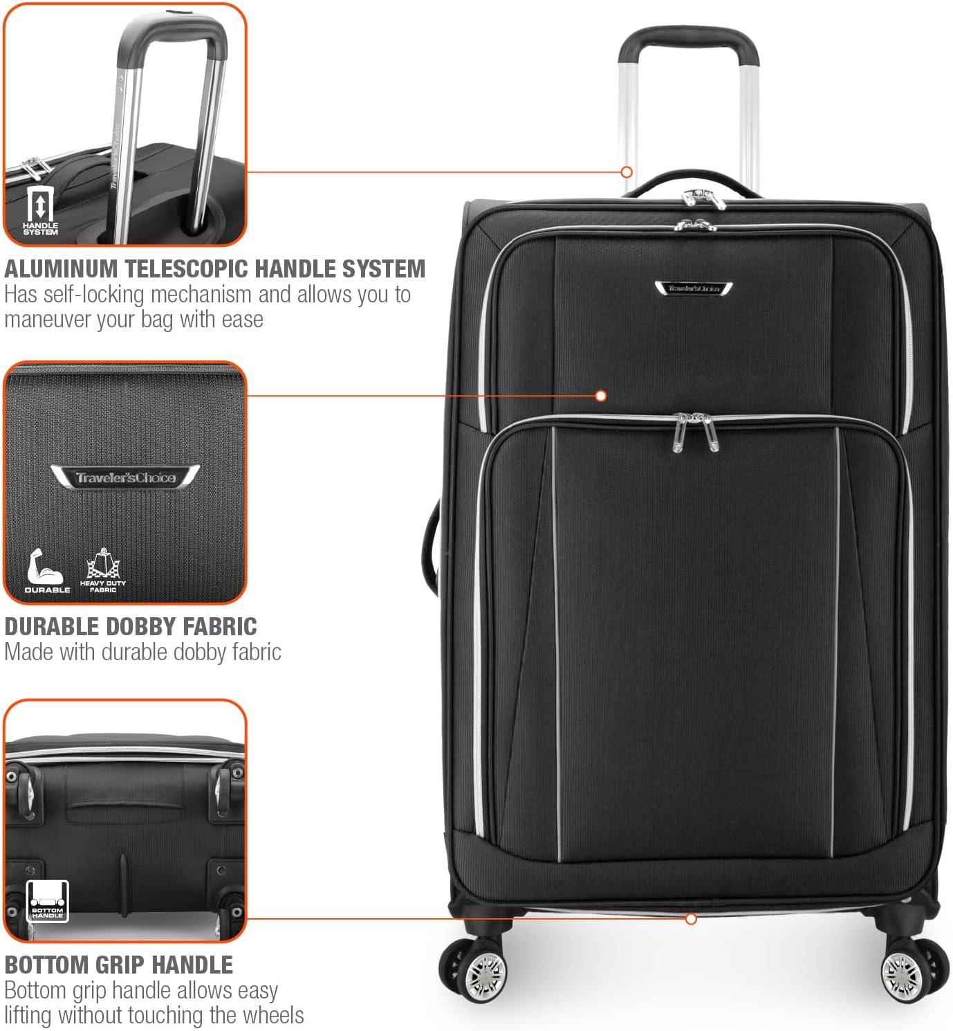 Traveler's Choice Lares Softside Expandable Spinner Wheels, Black, 2 Piece Luggage Set