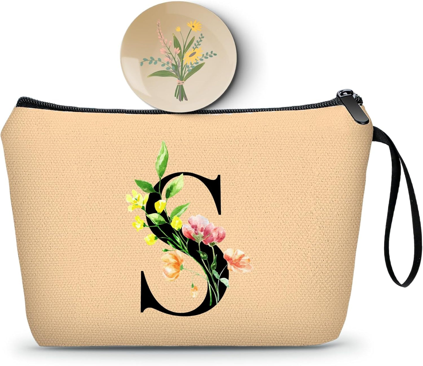 Women Birthday Unique Bride to be Bridal Shower Initial Gifts for Mom Sister Friend Her Teacher Aunt Makeup Cosmetic Bag with Mirror Mothers Day Christmas Graduation S