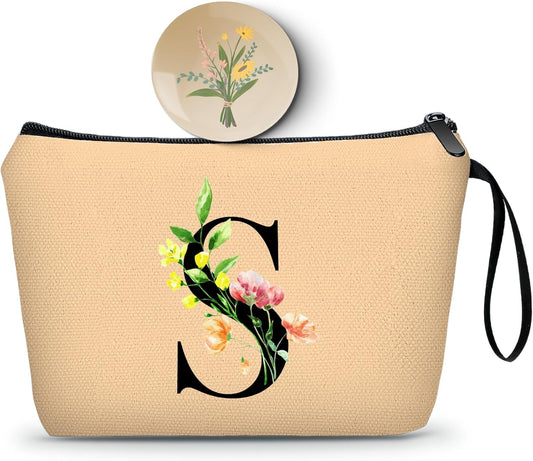 Women Birthday Unique Bride to be Bridal Shower Initial Gifts for Mom Sister Friend Her Teacher Aunt Makeup Cosmetic Bag with Mirror Mothers Day Christmas Graduation S