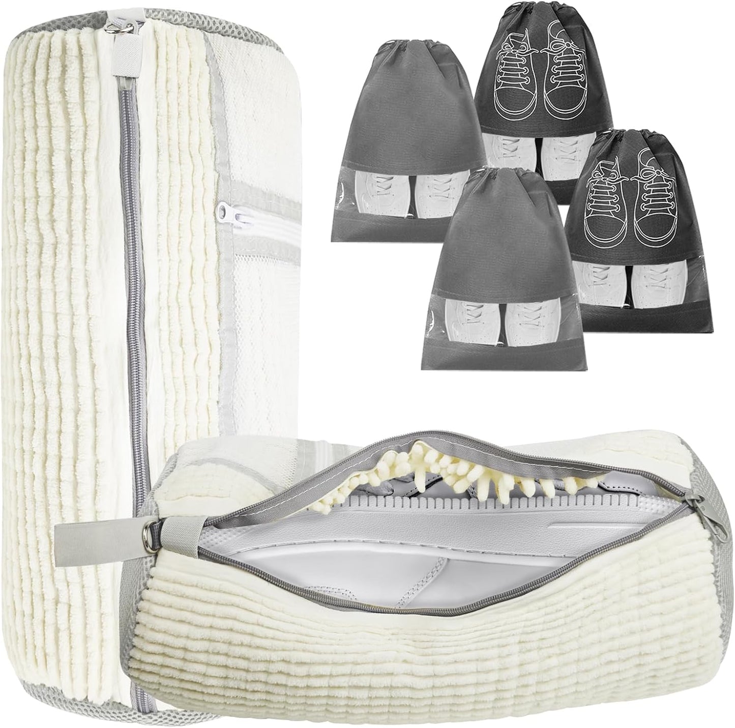 Shoe Washing Machine Bag | Laundry Shoe Bag for Washer and Dryer, 2pcs Reusable Shoes Cleaner Bags, Chenille Microfiber for Sneakers Tennis Shoes, Zipper with Lock Ring