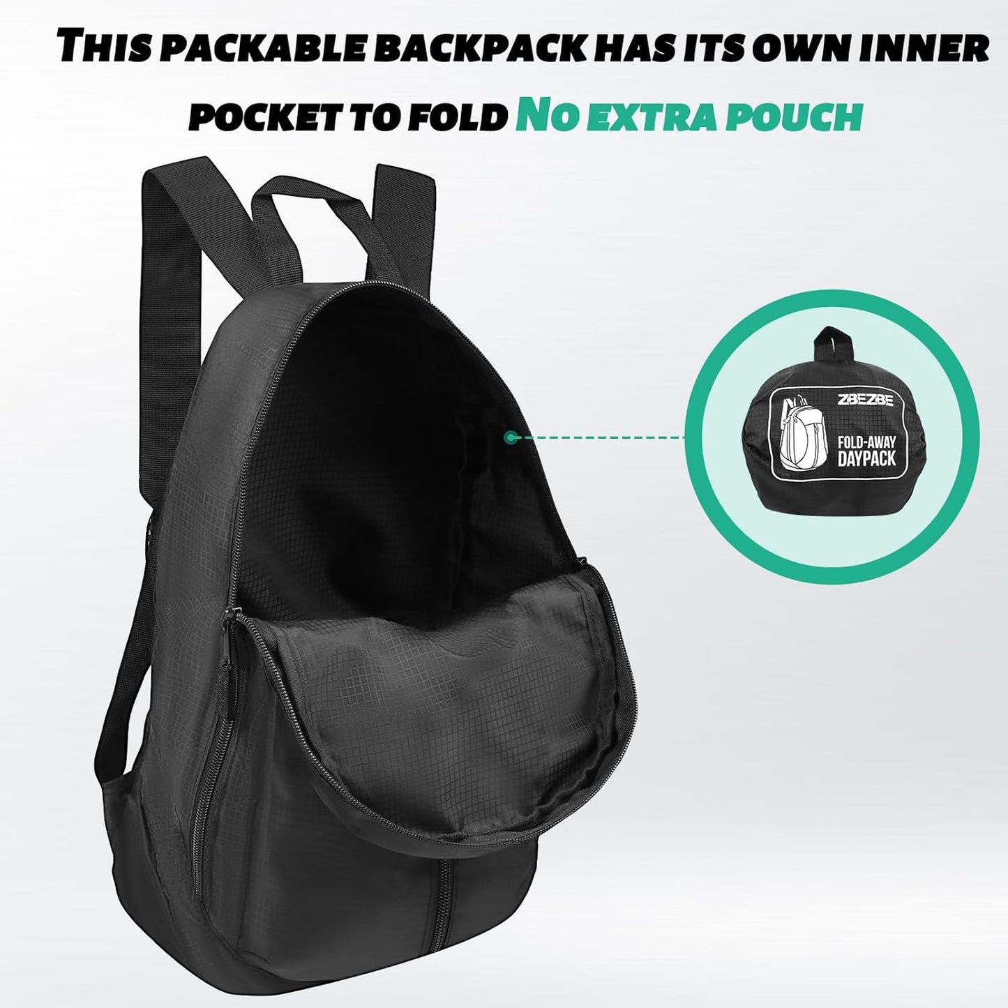 Hiking backpack,Foldable Packable Backpack - Lightweight Waterproof Hiking & Cycling Daypack, Large-capacity Black