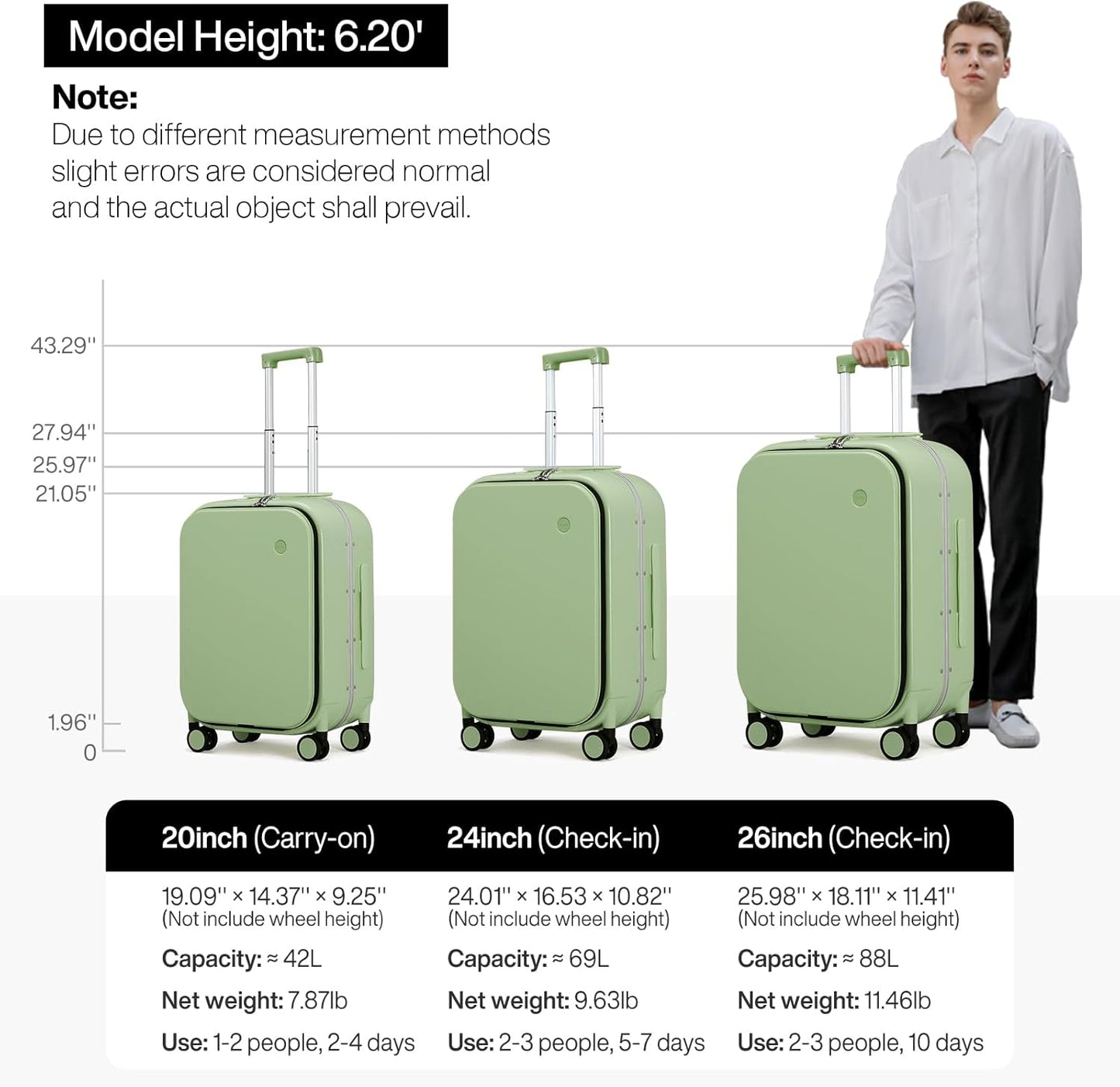 mixi 24 Inch Checked Luggage PC Hard Shell Suitcase Top Opening Aluminum Frame Travel Suitcases