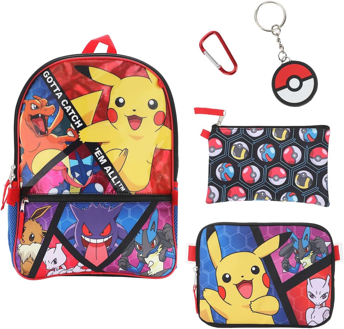 Bioworld Pokemon Trainer Gotta Catch 'Em All Youth 5-Piece Backpack Set