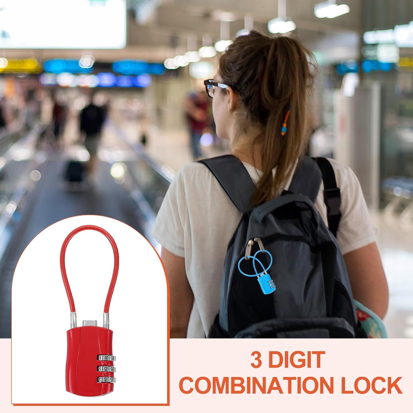 MECCANIXITY 2 Pcs Luggage Travel Lock, 3 Digit Cable Combination Lock 1-3/16" Width Body with 5" Long Cable for Suitcase Bag Cabinets Small Fences Gym, Red