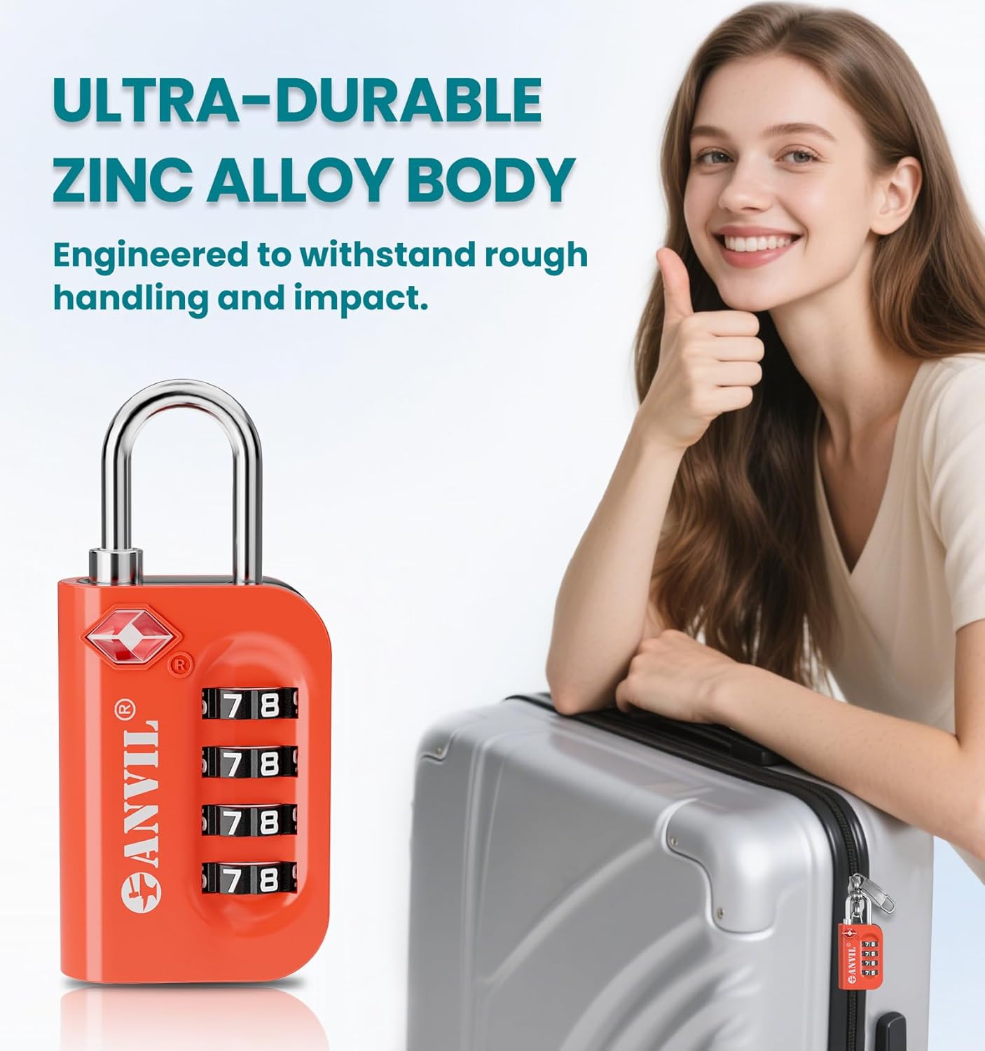 ANVIL TSA Approved Luggage Lock - 4 Digit Combination, 10,000 Combinations, Easy-Read Password